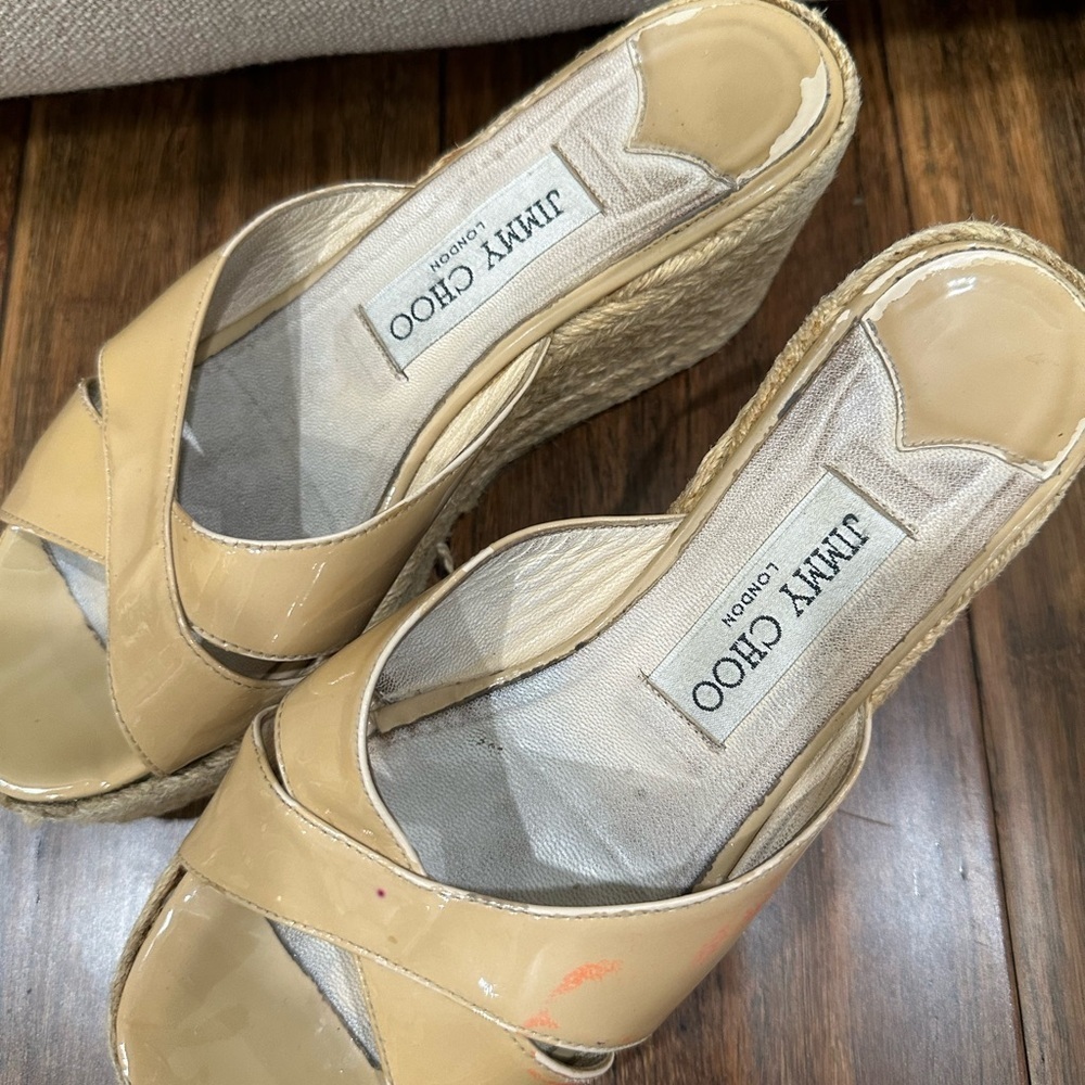 Jimmy Choo Tan Wedge Shoes with Crisscross Straps size 37 - Picture 6 of 6